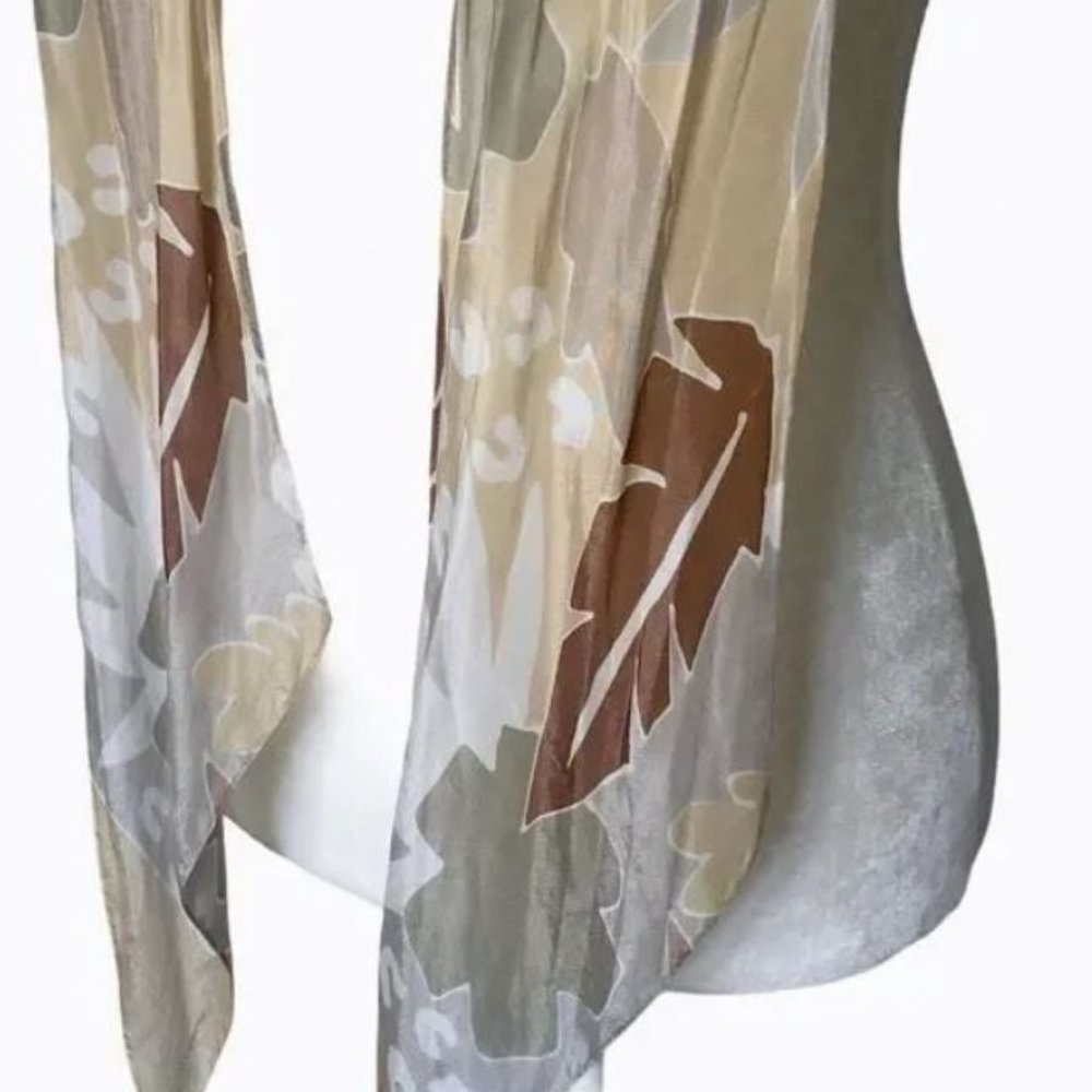 Liz Claiborne Leaf Scarf Long Rectangle Neutral - Picture 2 of 6